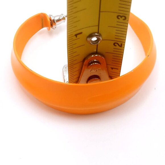 Vintage Earrings Orange Acrylic Crescent Hoop Pierced Ear Earrings 1.75" Length - Picture 8 of 8